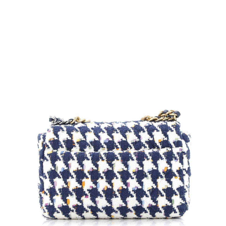 19 Flap Bag Quilted Houndstooth Tweed and Ribbon Medium