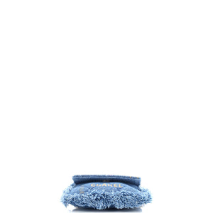 Denim Mood Flap Clutch with Chain Logo Printed Quilted Fringe Denim