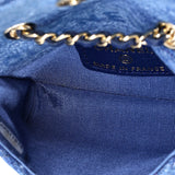 Denim Mood Flap Clutch with Chain Logo Printed Quilted Fringe Denim