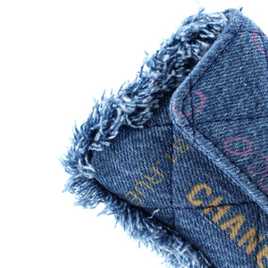 Denim Mood Flap Clutch with Chain Logo Printed Quilted Fringe Denim