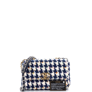 19 Flap Bag Quilted Houndstooth Tweed and Ribbon Medium