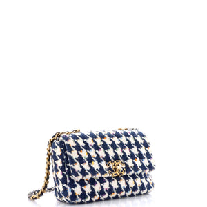 19 Flap Bag Quilted Houndstooth Tweed and Ribbon Medium