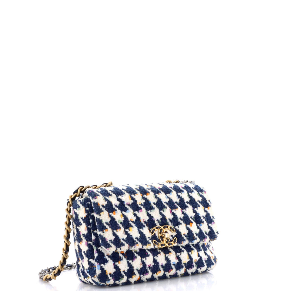 19 Flap Bag Quilted Houndstooth Tweed and Ribbon Medium