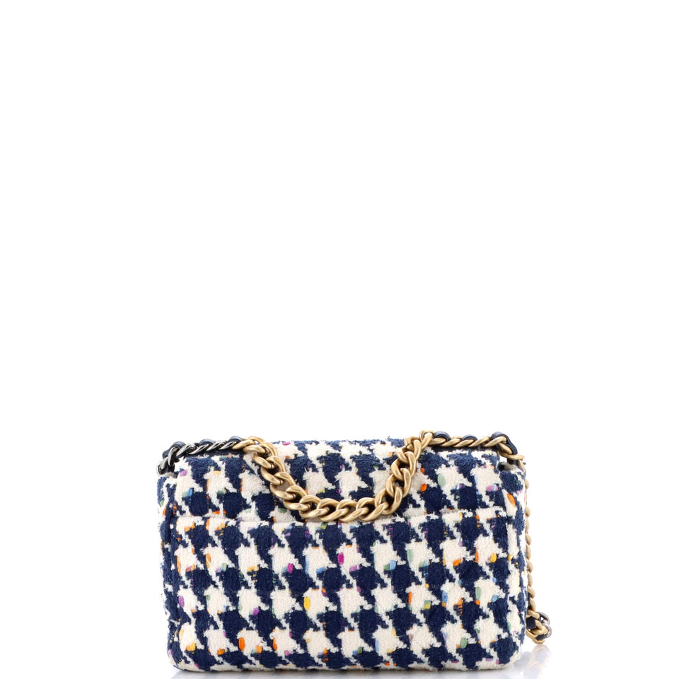 19 Flap Bag Quilted Houndstooth Tweed and Ribbon Medium