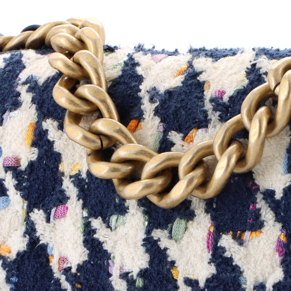 19 Flap Bag Quilted Houndstooth Tweed and Ribbon Medium