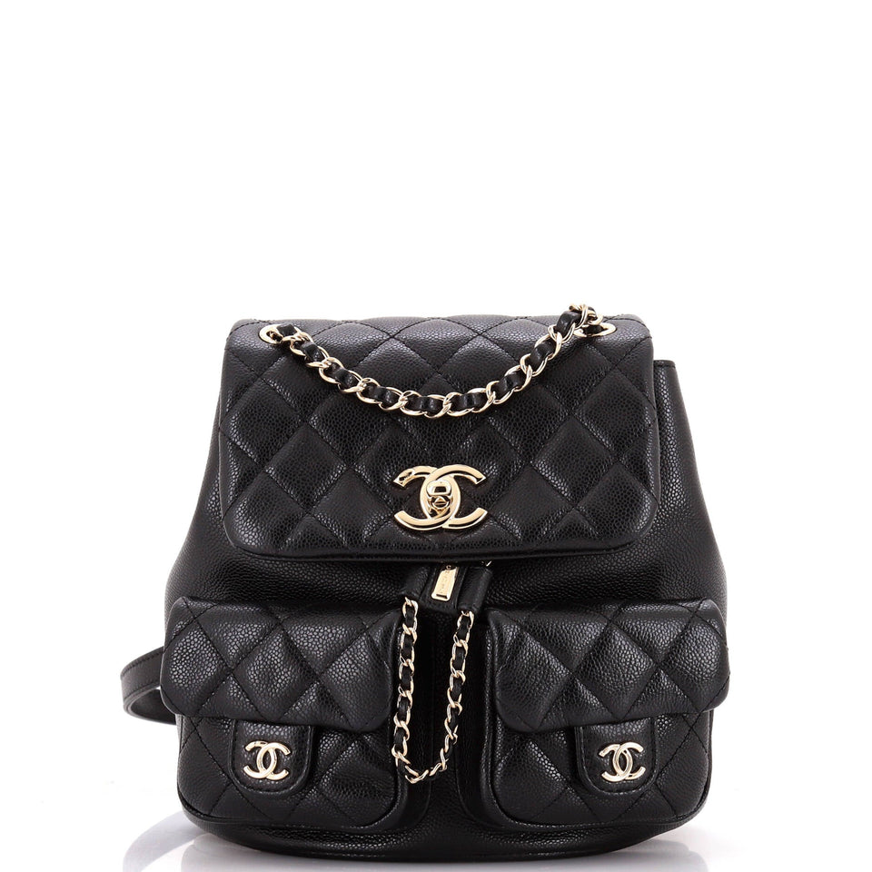 Duma Pockets Drawstring Backpack Quilted Caviar Small