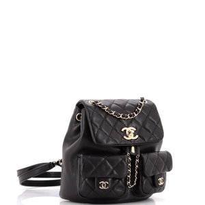 Duma Pockets Drawstring Backpack Quilted Caviar Small