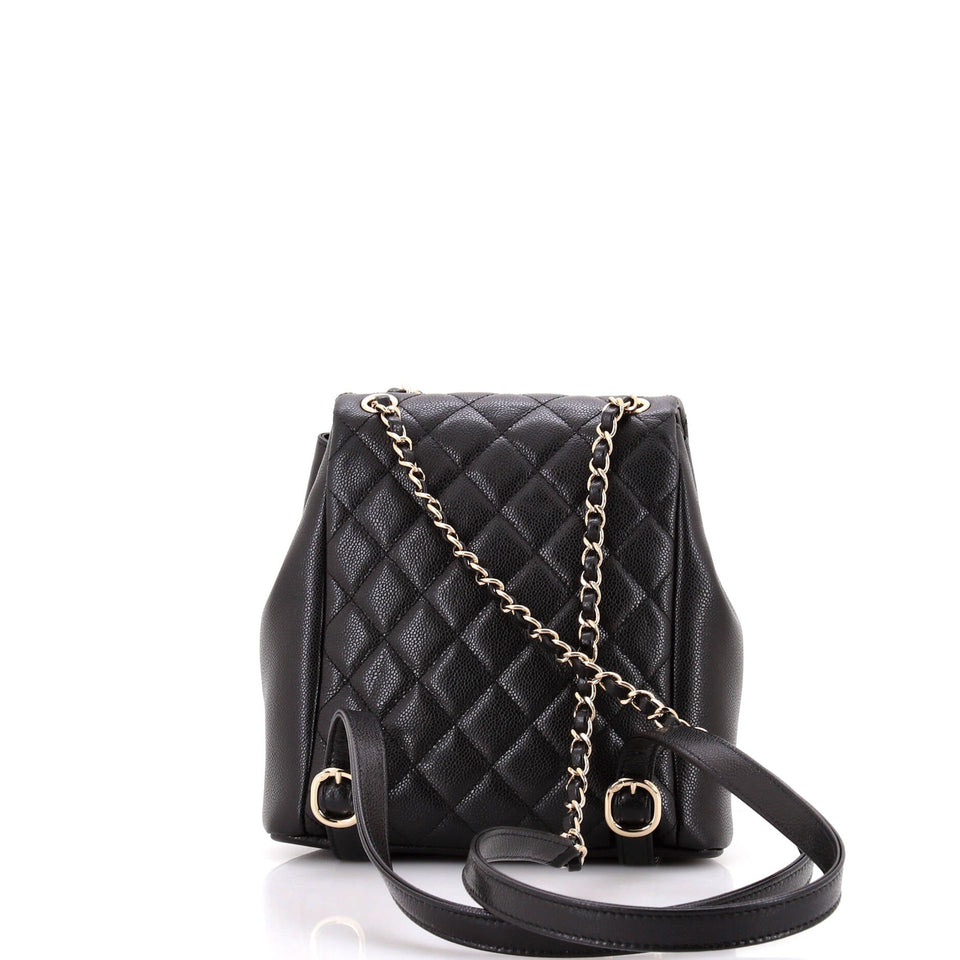 Duma Pockets Drawstring Backpack Quilted Caviar Small