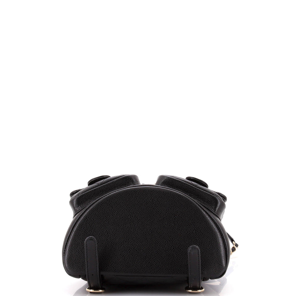 Duma Pockets Drawstring Backpack Quilted Caviar Small