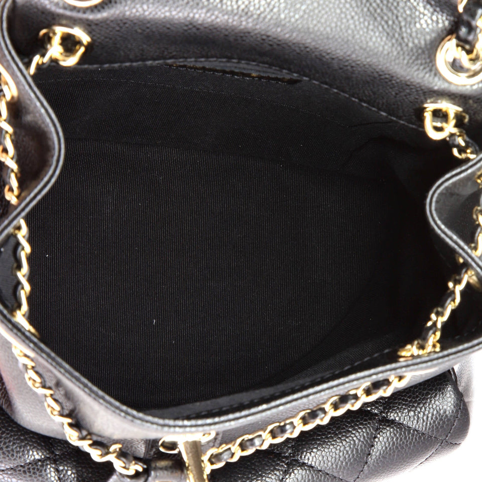 Duma Pockets Drawstring Backpack Quilted Caviar Small