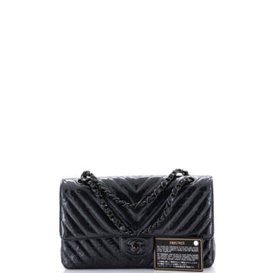 So Black Classic Double Flap Bag Chevron Crinkled Patent Medium