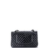 So Black Classic Double Flap Bag Chevron Crinkled Patent Medium