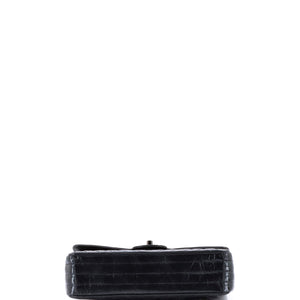 So Black Classic Double Flap Bag Chevron Crinkled Patent Medium