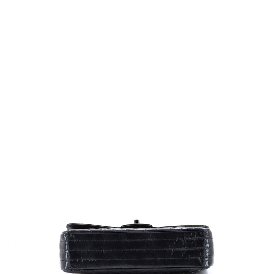 So Black Classic Double Flap Bag Chevron Crinkled Patent Medium