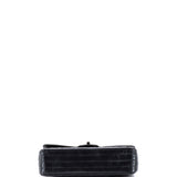 So Black Classic Double Flap Bag Chevron Crinkled Patent Medium