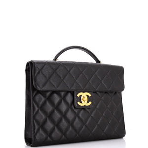 Vintage CC Briefcase Quilted Caviar Large