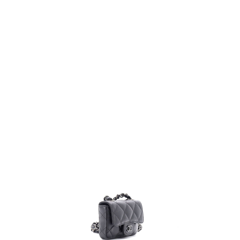 So Black Classic Flap Charm Chain Belt Bag Quilted Lambskin Mini
