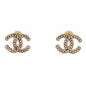 CC Stud Earrings Metal with Faux Pearls