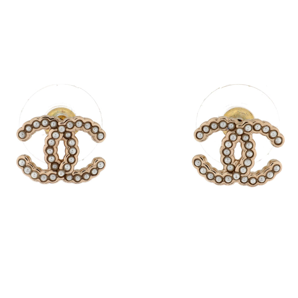 CC Stud Earrings Metal with Faux Pearls