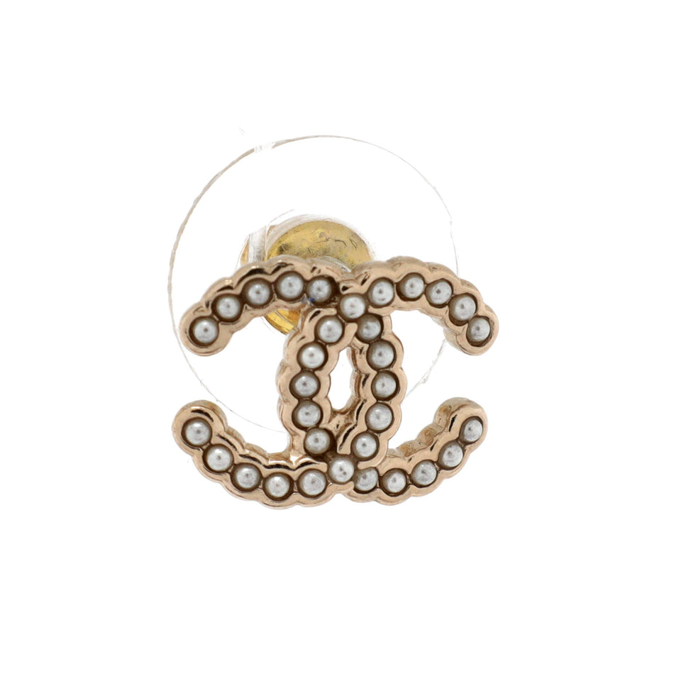 CC Stud Earrings Metal with Faux Pearls