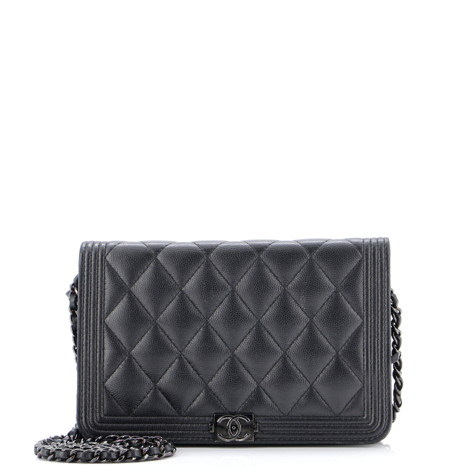 So Black Boy Wallet on Chain Quilted Caviar