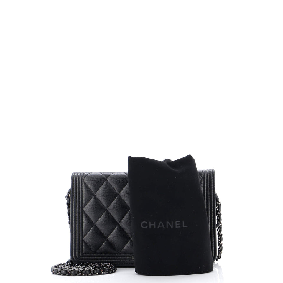 So Black Boy Wallet on Chain Quilted Caviar