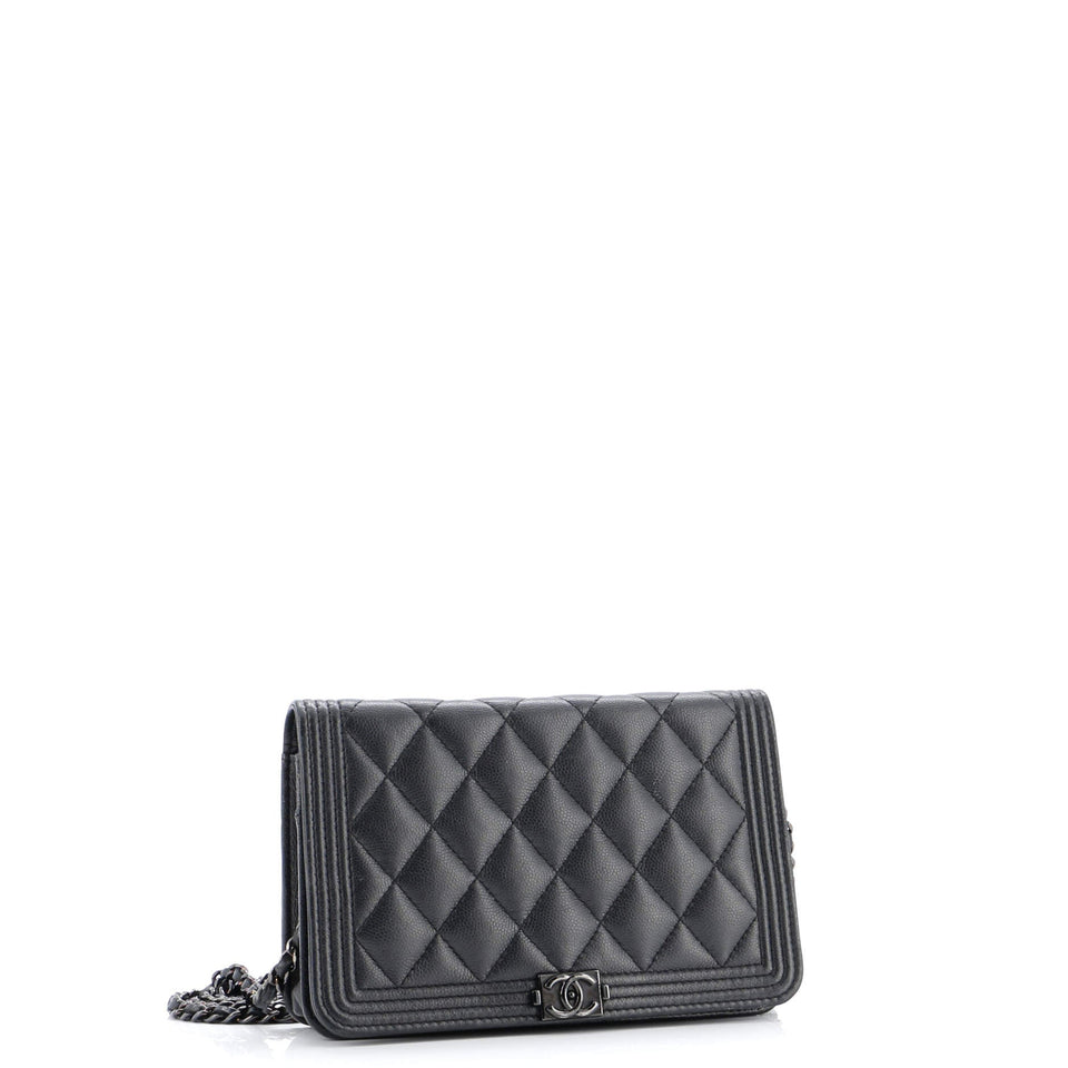 So Black Boy Wallet on Chain Quilted Caviar