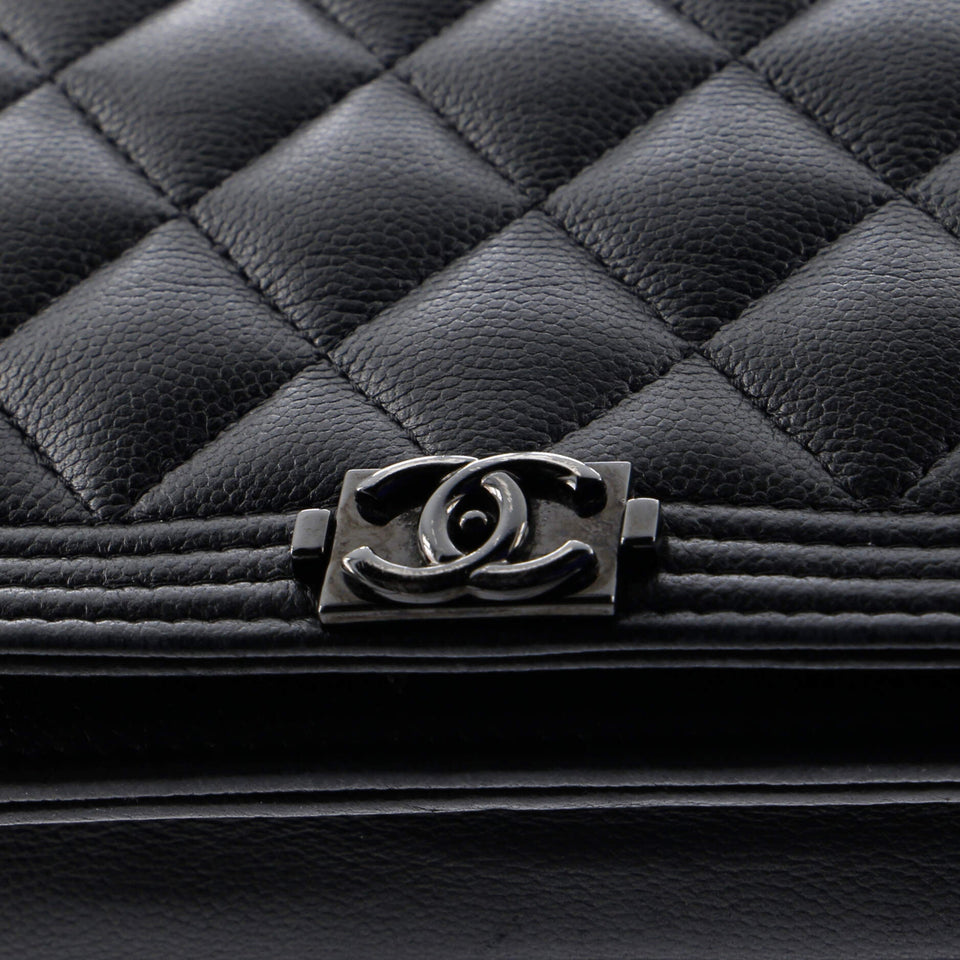 So Black Boy Wallet on Chain Quilted Caviar