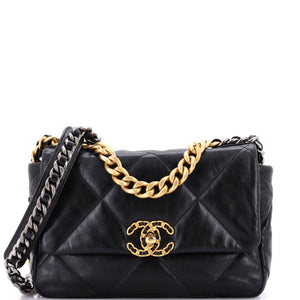 19 Flap Bag Quilted Shiny Crumpled Calfskin Medium