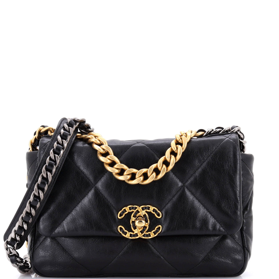 19 Flap Bag Quilted Shiny Crumpled Calfskin Medium