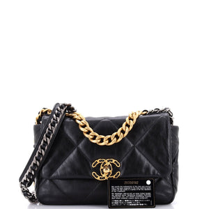 19 Flap Bag Quilted Shiny Crumpled Calfskin Medium
