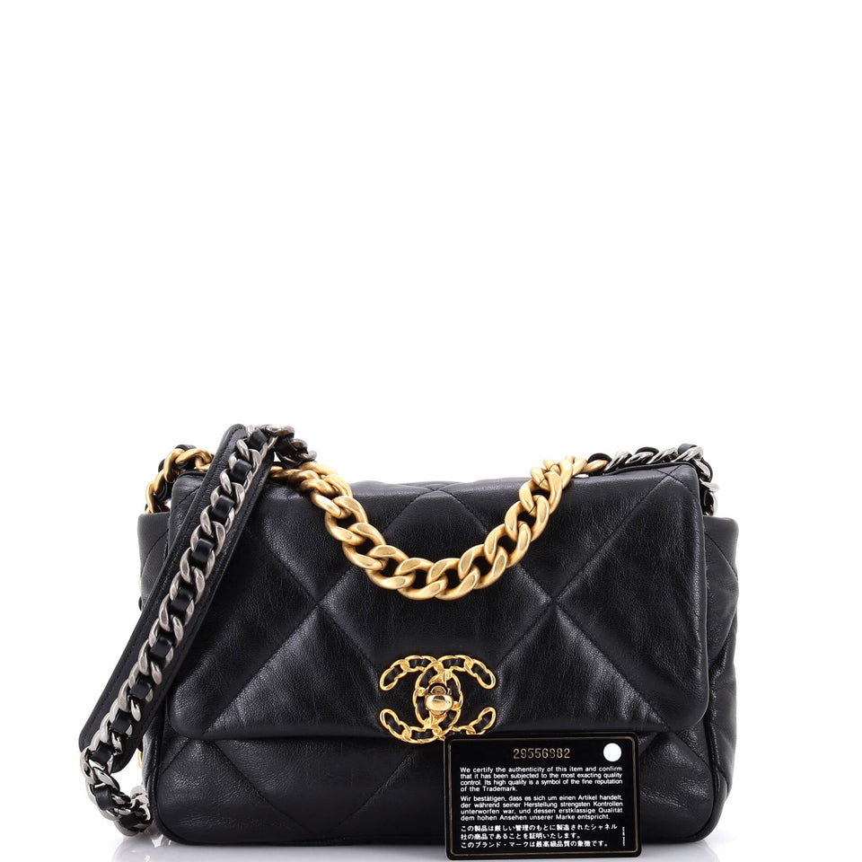 19 Flap Bag Quilted Shiny Crumpled Calfskin Medium