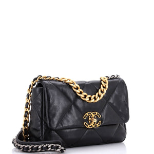 19 Flap Bag Quilted Shiny Crumpled Calfskin Medium