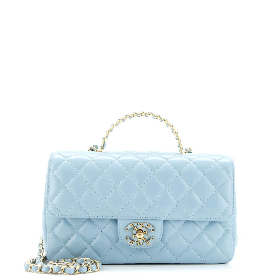 Strass On Top Logo Flap Bag Quilted Lambskin Small
