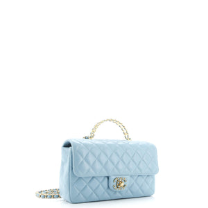 Strass On Top Logo Flap Bag Quilted Lambskin Small