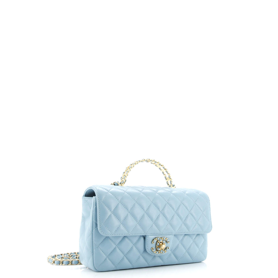 Strass On Top Logo Flap Bag Quilted Lambskin Small