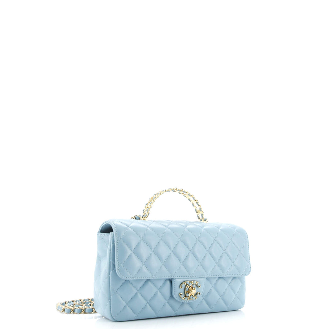 Strass On Top Logo Flap Bag Quilted Lambskin Small