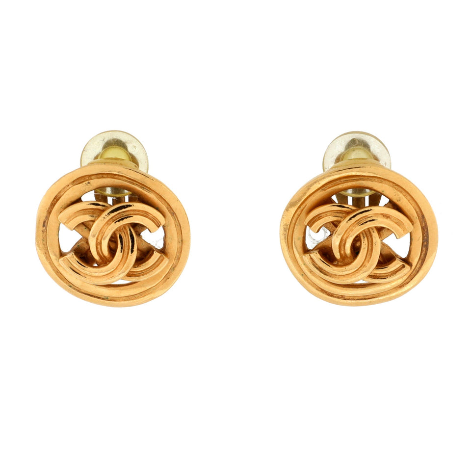 Vintage CC Round Cutout Clip-On Earrings Metal