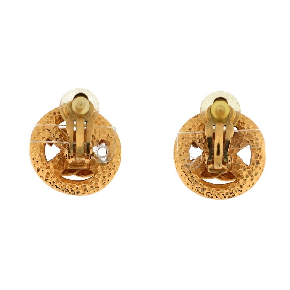 Vintage CC Round Cutout Clip-On Earrings Metal