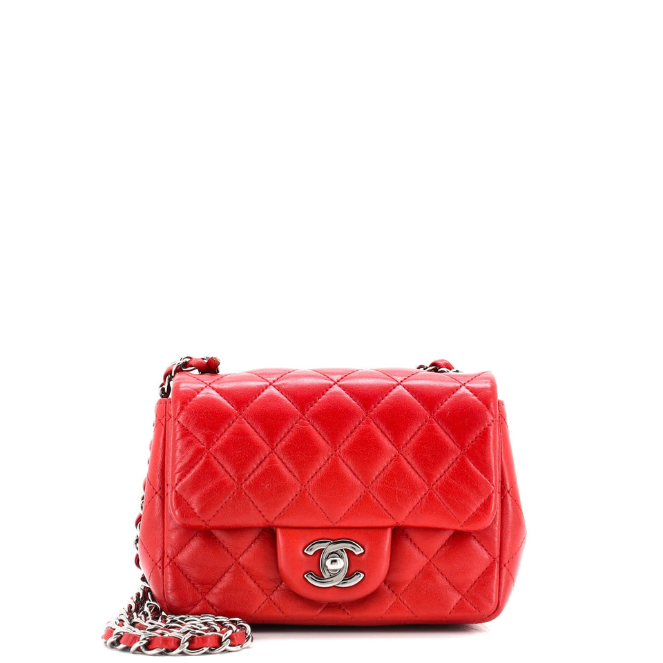 Square Classic Single Flap Bag Quilted Lambskin Mini