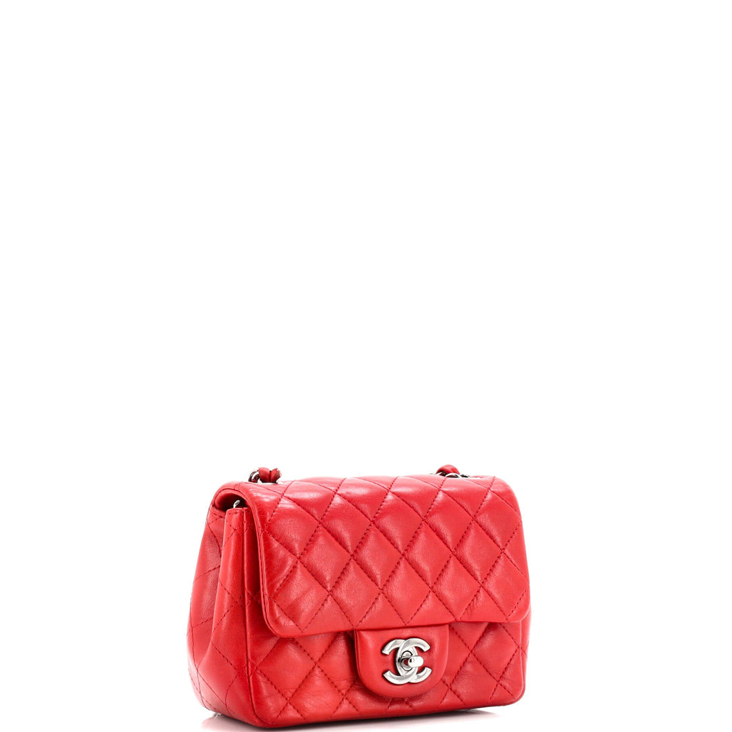 Square Classic Single Flap Bag Quilted Lambskin Mini
