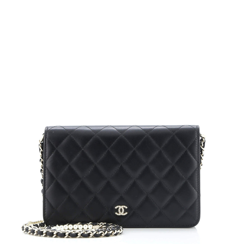 Pearl Strap Wallet on Chain Quilted Lambskin