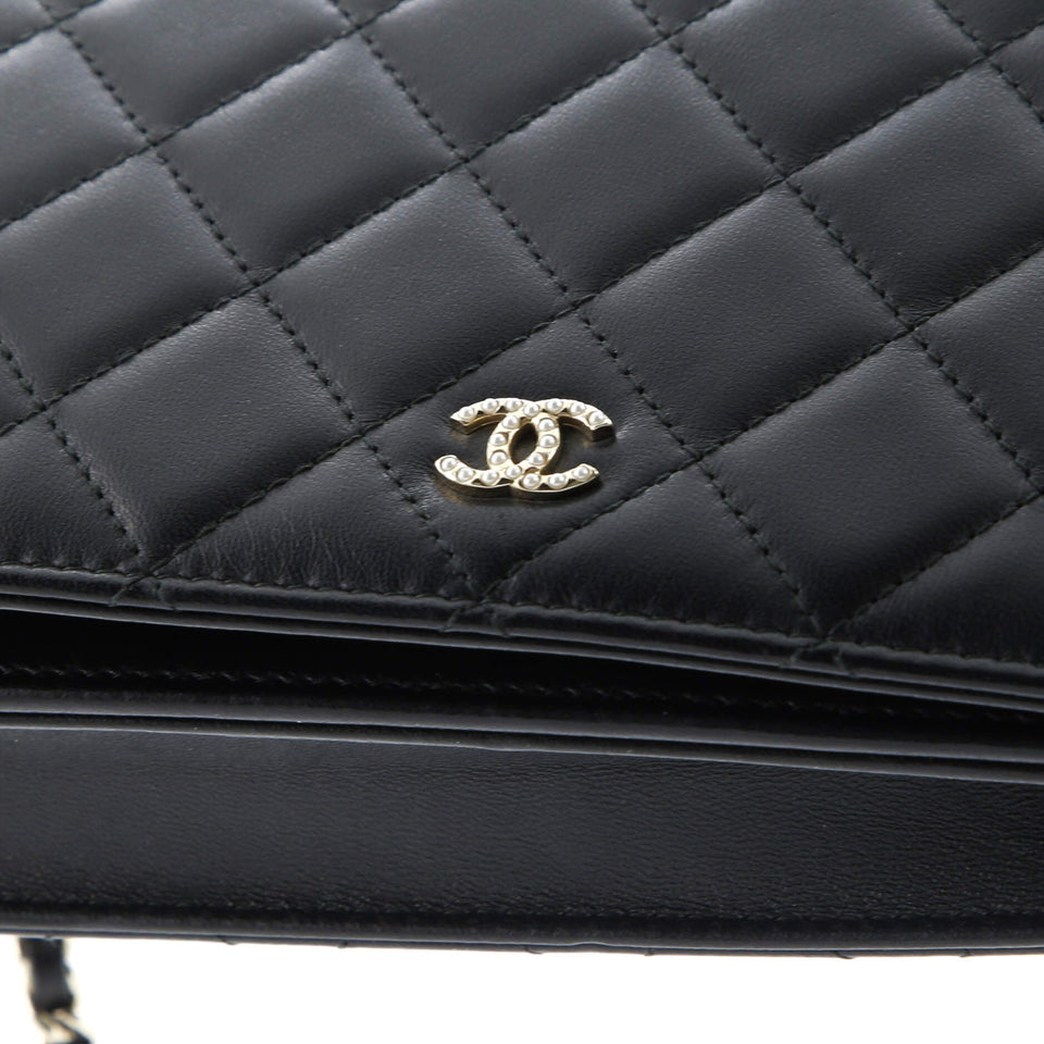 Pearl Strap Wallet on Chain Quilted Lambskin