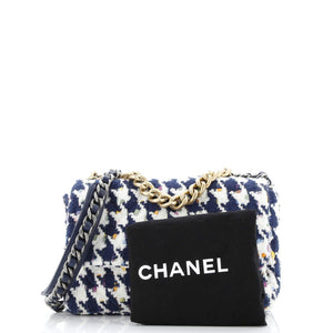 19 Flap Bag Quilted Houndstooth Tweed and Ribbon Medium