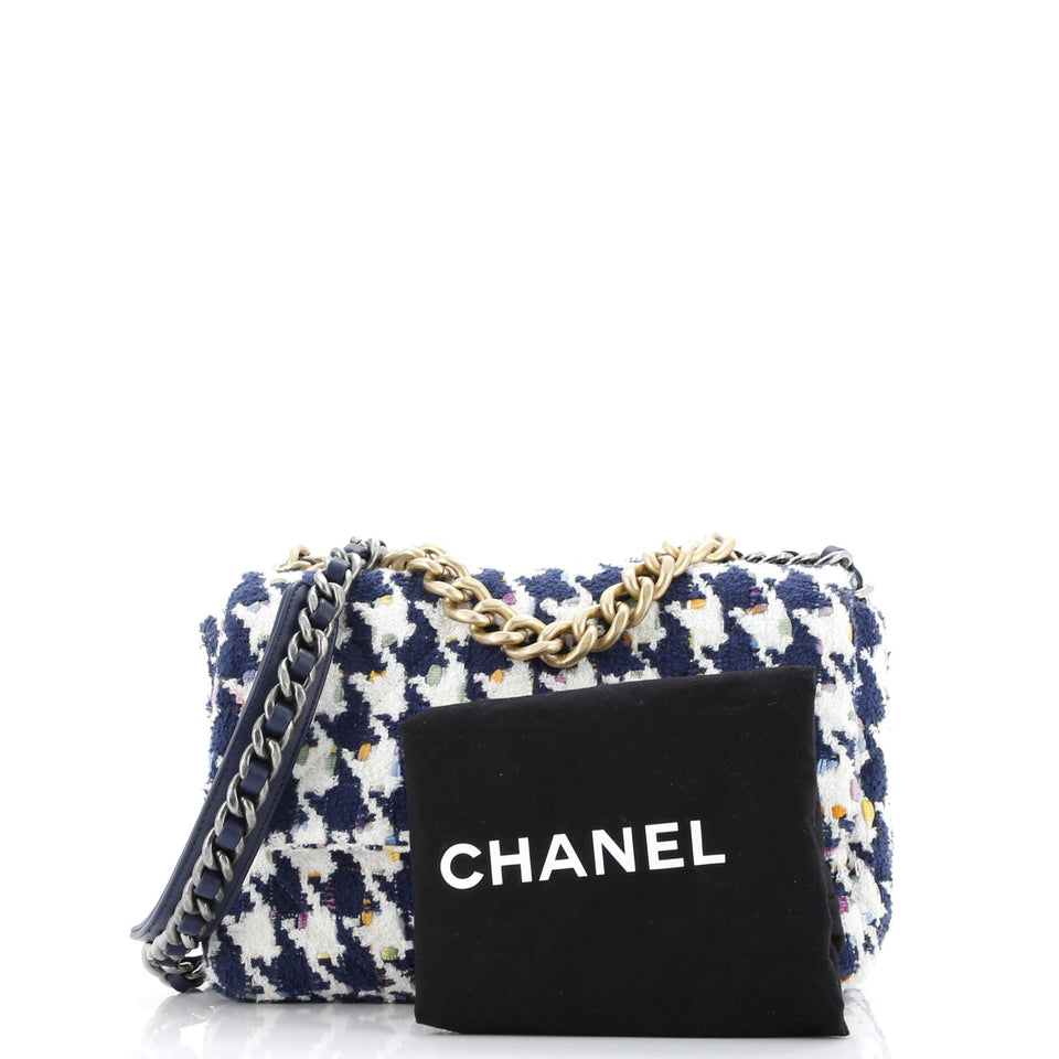 19 Flap Bag Quilted Houndstooth Tweed and Ribbon Medium