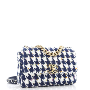 19 Flap Bag Quilted Houndstooth Tweed and Ribbon Medium