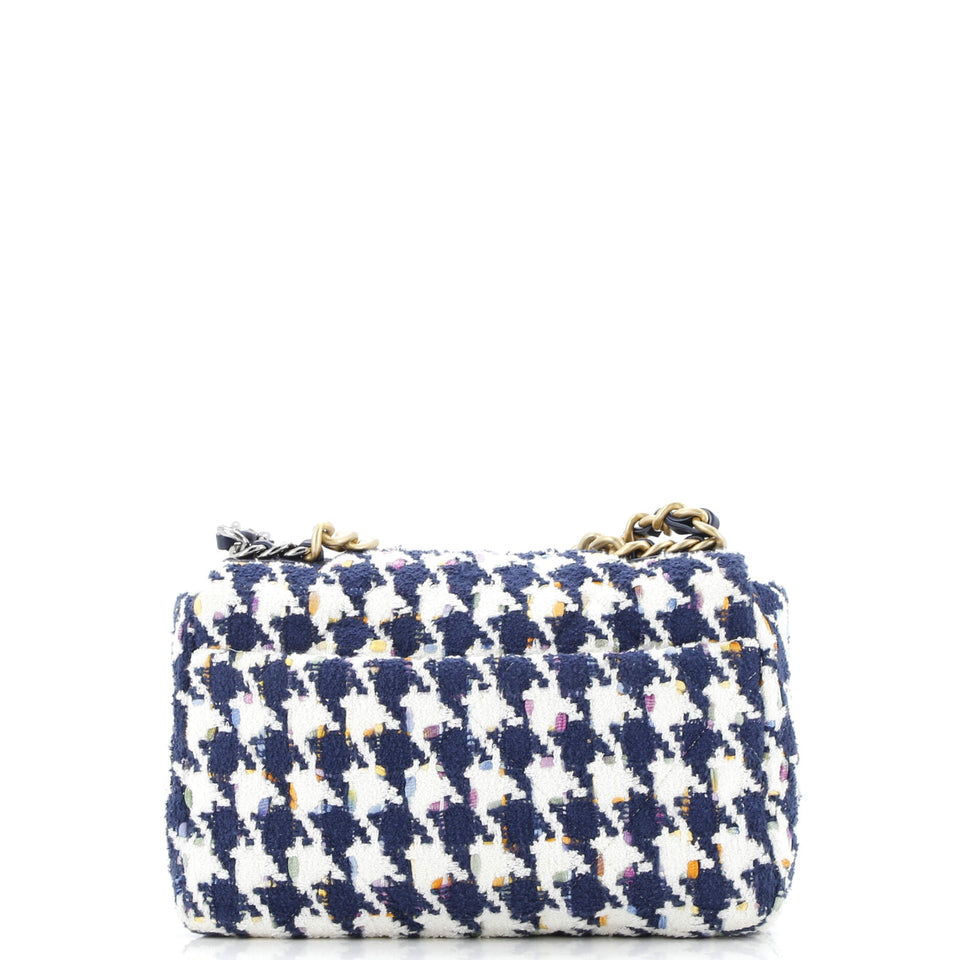 19 Flap Bag Quilted Houndstooth Tweed and Ribbon Medium