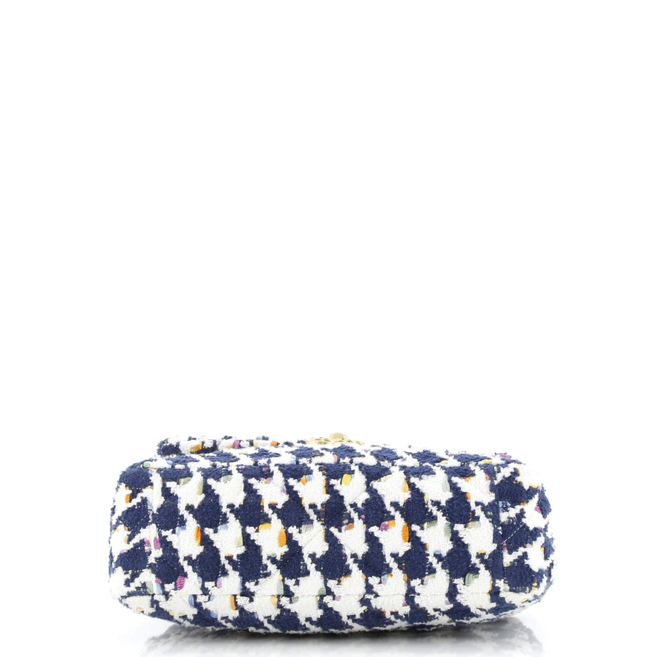 19 Flap Bag Quilted Houndstooth Tweed and Ribbon Medium