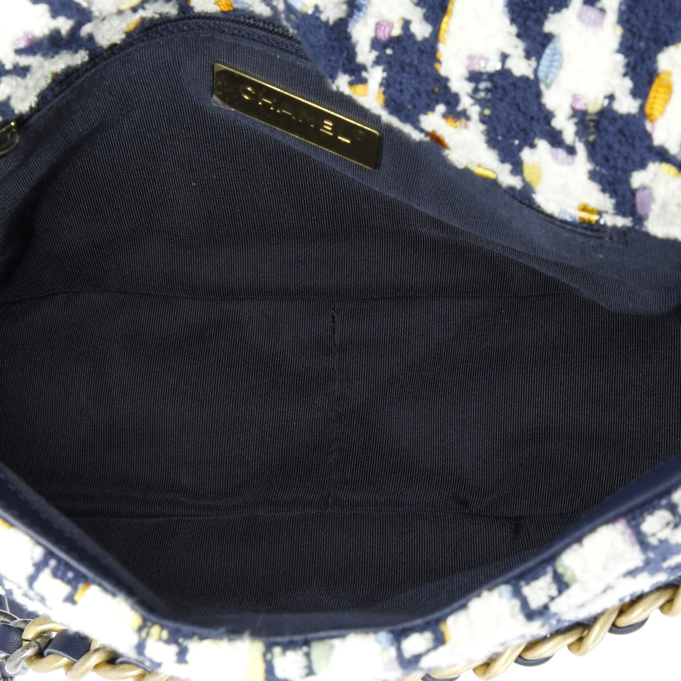 19 Flap Bag Quilted Houndstooth Tweed and Ribbon Medium