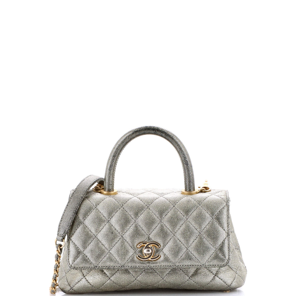 Coco Top Handle Bag Quilted Iridescent Caviar Mini
